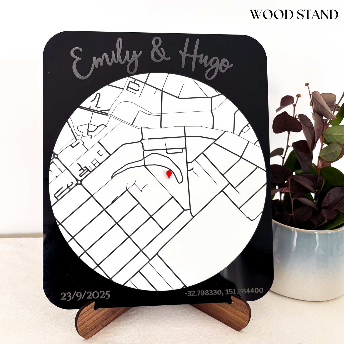 Personalised Location Map Plaque – Custom Engraved with Names, Date & Coordinates