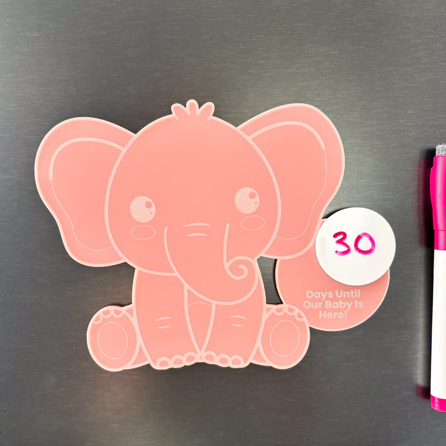 Personalised Elephant Baby Countdown Fridge Magnet – Acrylic Pregnancy Countdown Sign