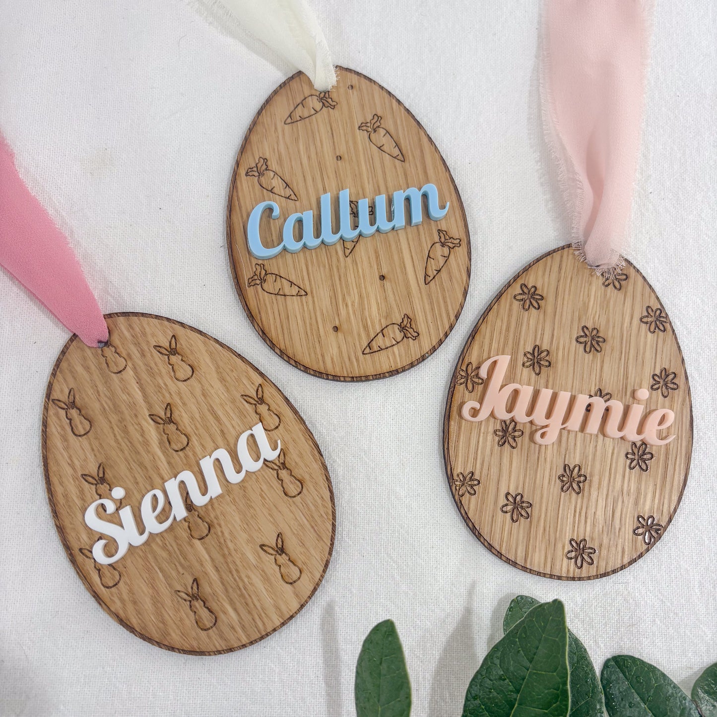 Personalised Wooden Easter Basket Name Tag with Custom Acrylic Name