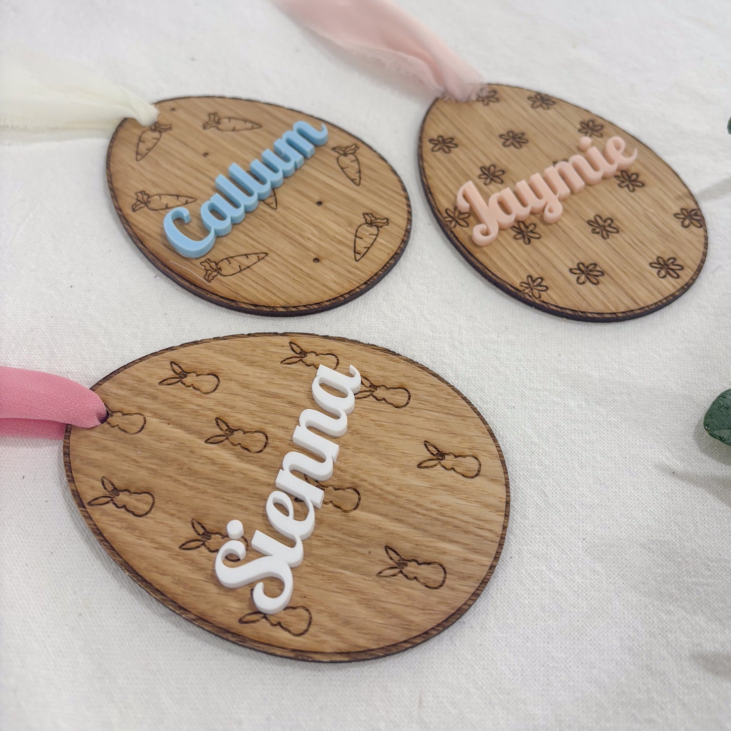 Personalised Wooden Easter Basket Name Tag with Custom Acrylic Name