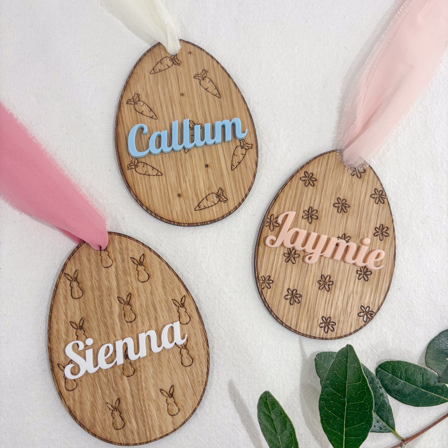 Personalised Wooden Easter Basket Name Tag with Custom Acrylic Name