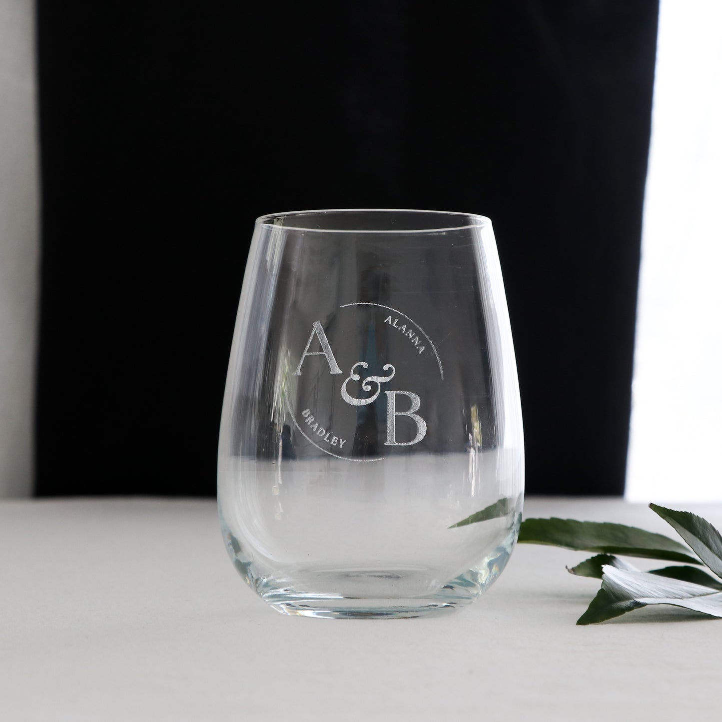 Engraved Wedding Stemless Wine Glass