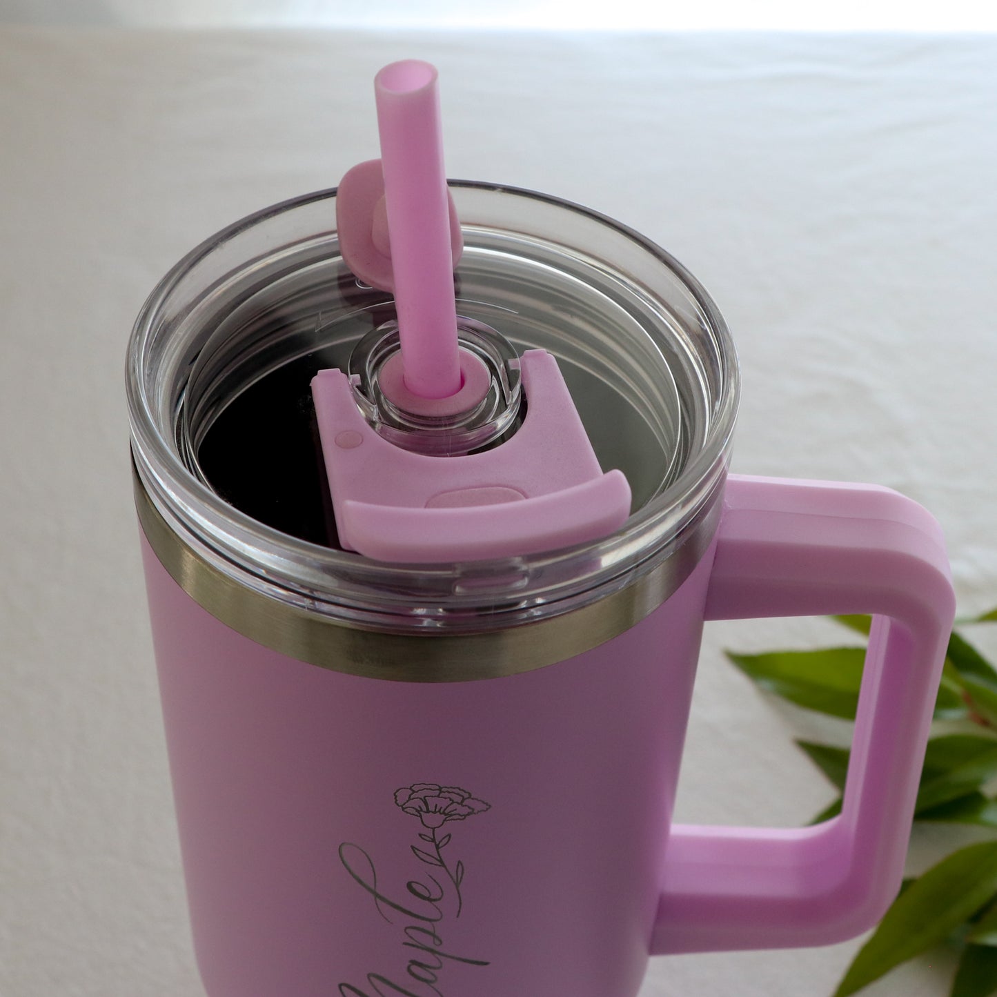 Floral Name Insulated Personalised Cup with Lid, Straw & Handle (1.18L)