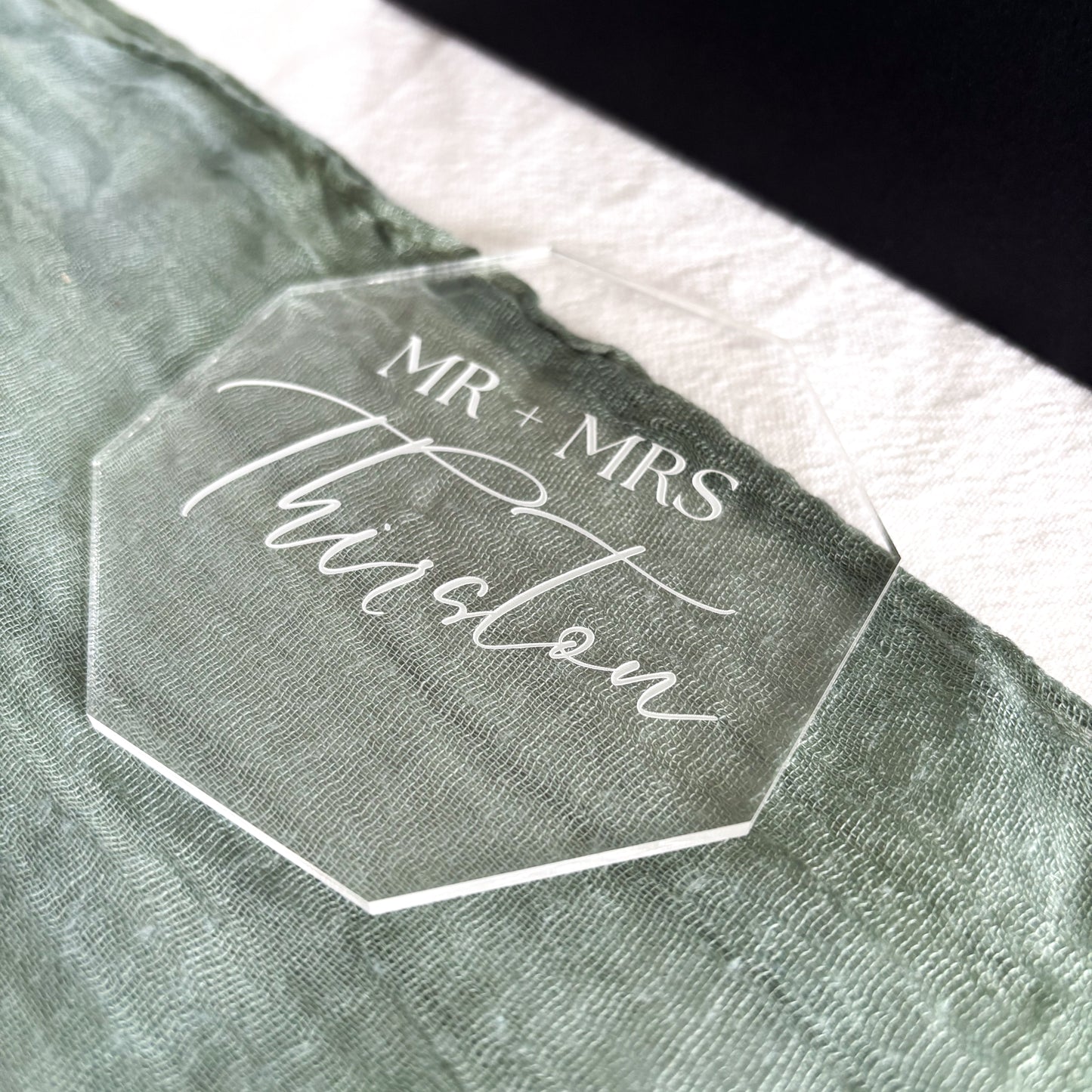 Hexagon Geometric Wedding Coasters Personalised Acrylic Laser Engraved