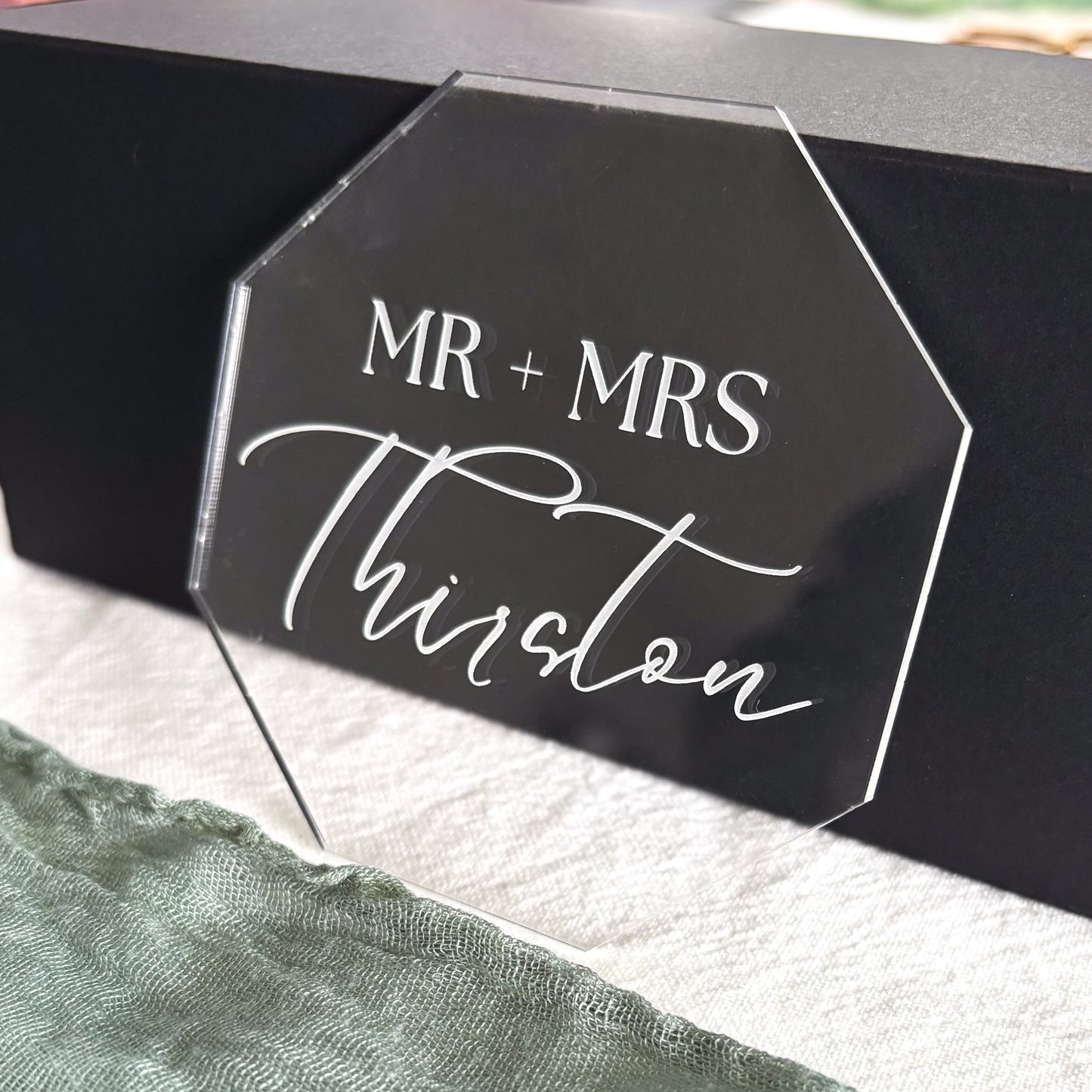 Hexagon Geometric Wedding Coasters Personalised Acrylic Laser Engraved