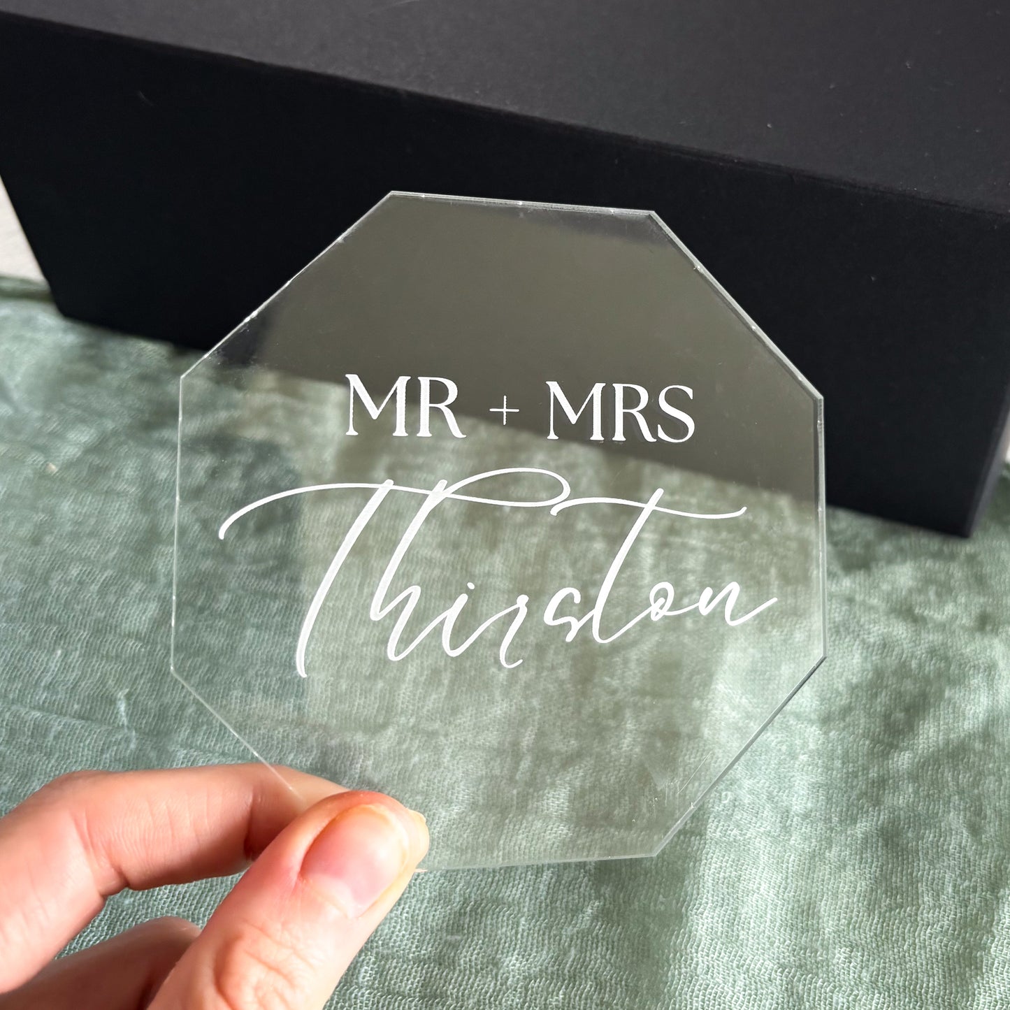 Hexagon Geometric Wedding Coasters Personalised Acrylic Laser Engraved