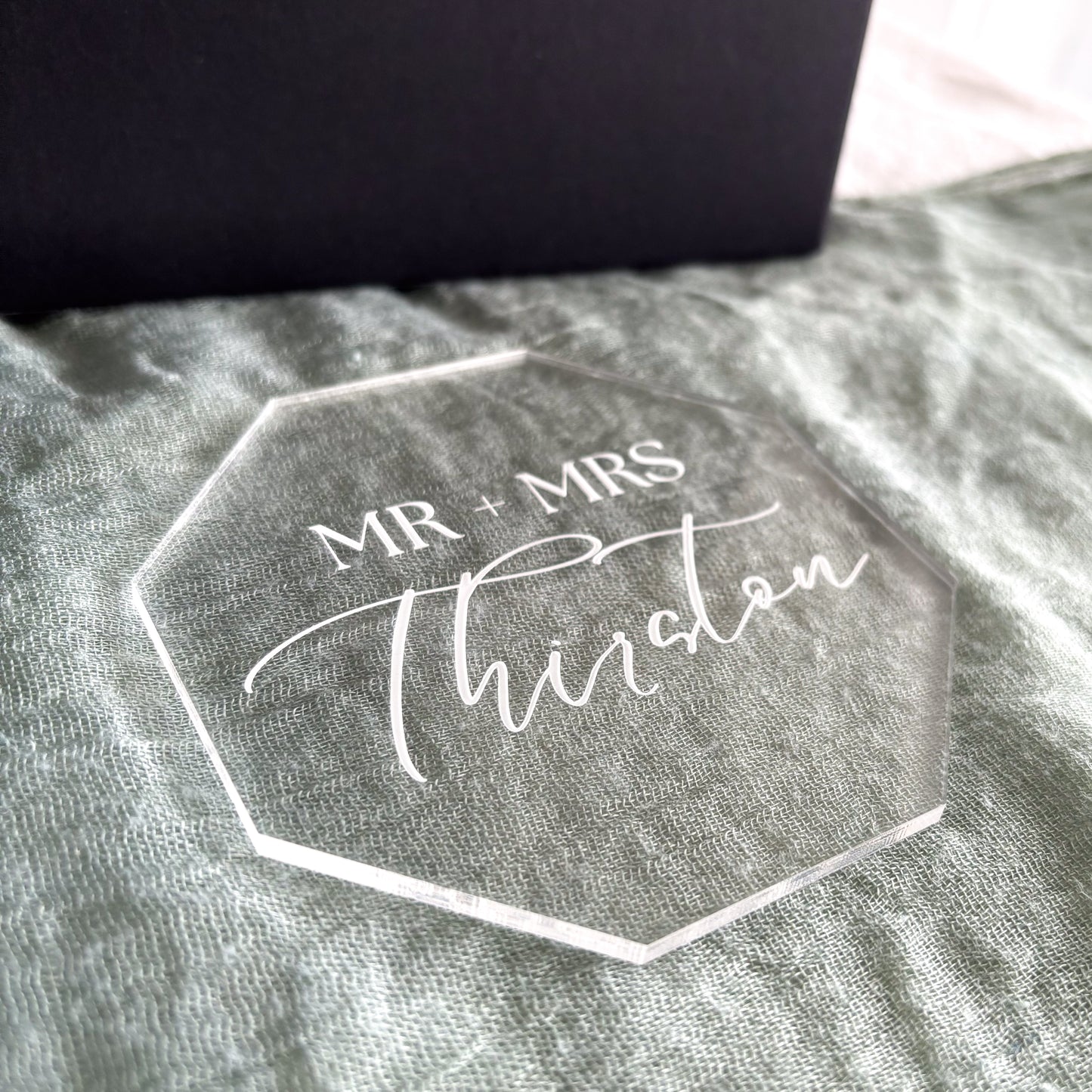 Hexagon Geometric Wedding Coasters Personalised Acrylic Laser Engraved