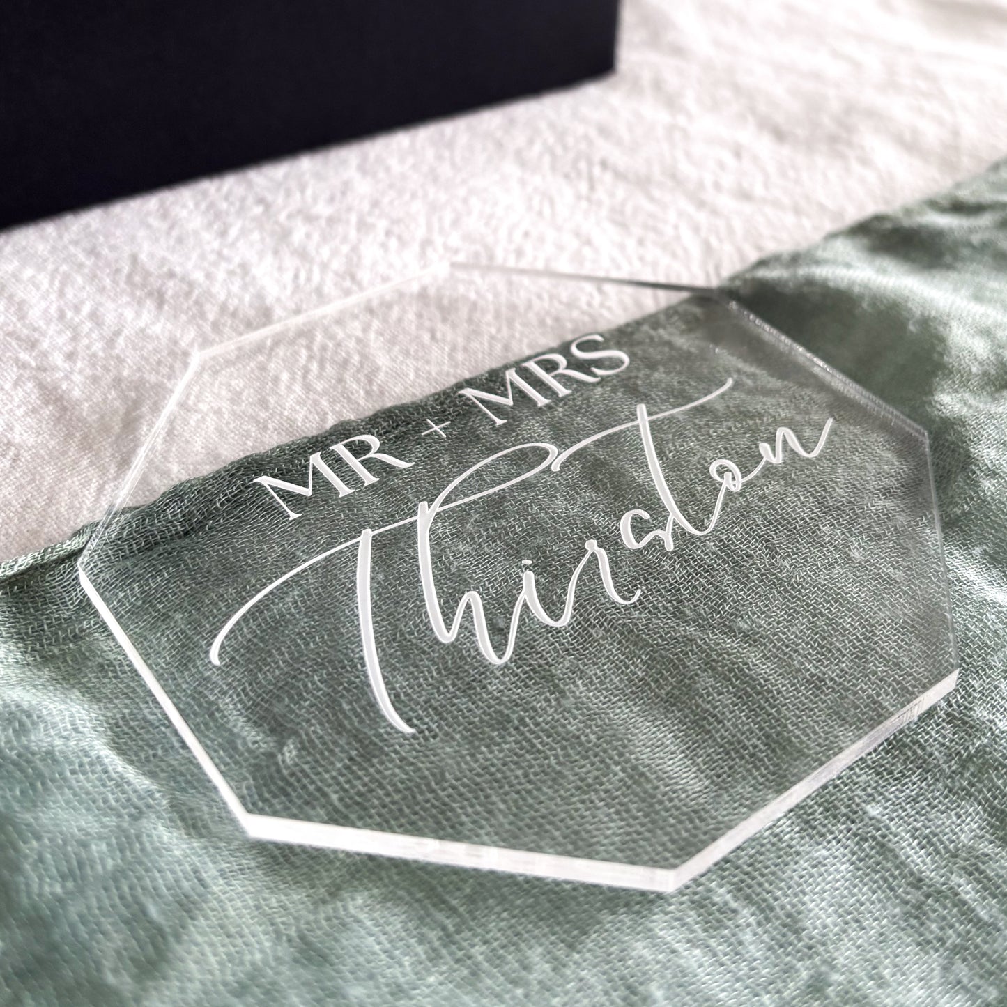 Hexagon Geometric Wedding Coasters Personalised Acrylic Laser Engraved