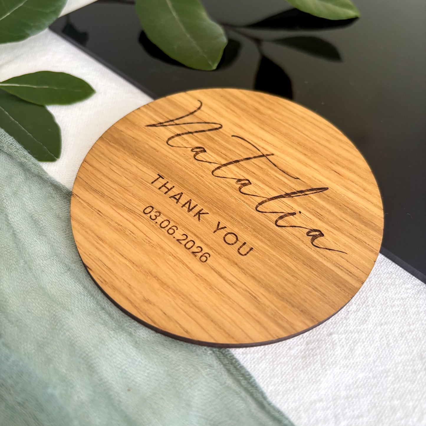 Personalised Wooden Coaster Place Cards – Custom Engraved for Weddings & Events