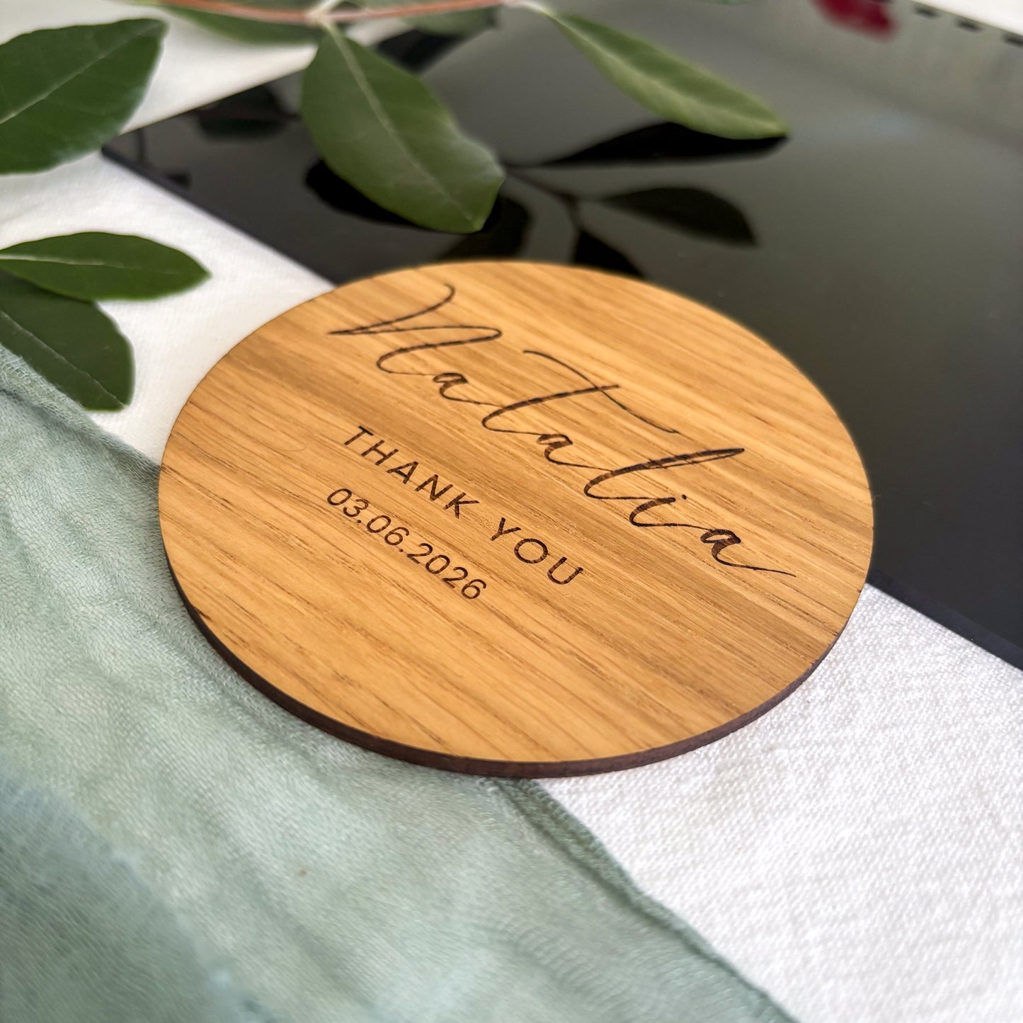 Personalised Wooden Coaster Place Cards – Custom Engraved for Weddings & Events