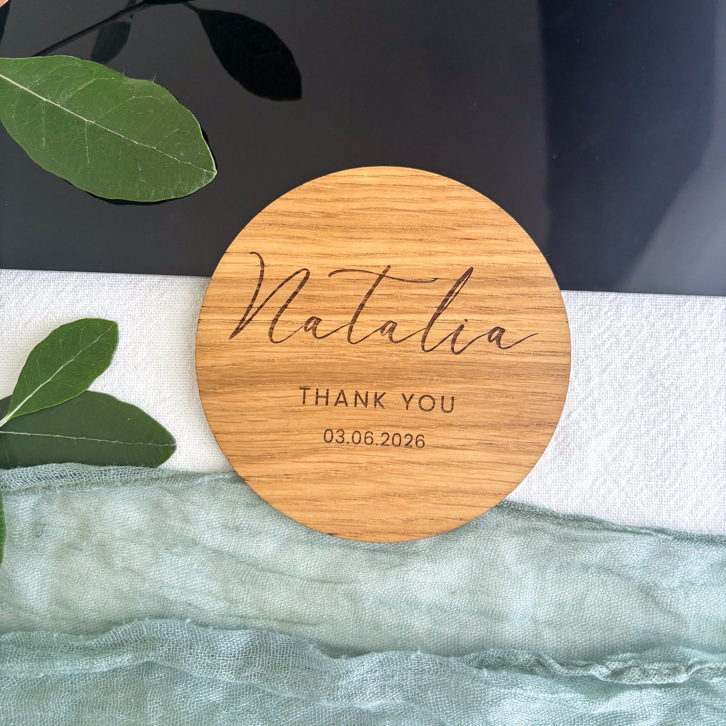Personalised Wooden Coaster Place Cards – Custom Engraved for Weddings & Events