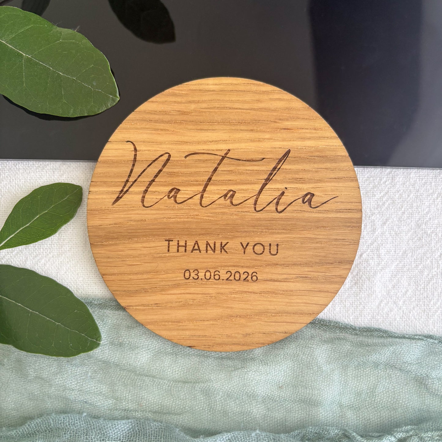 Personalised Wooden Coaster Place Cards – Custom Engraved for Weddings & Events