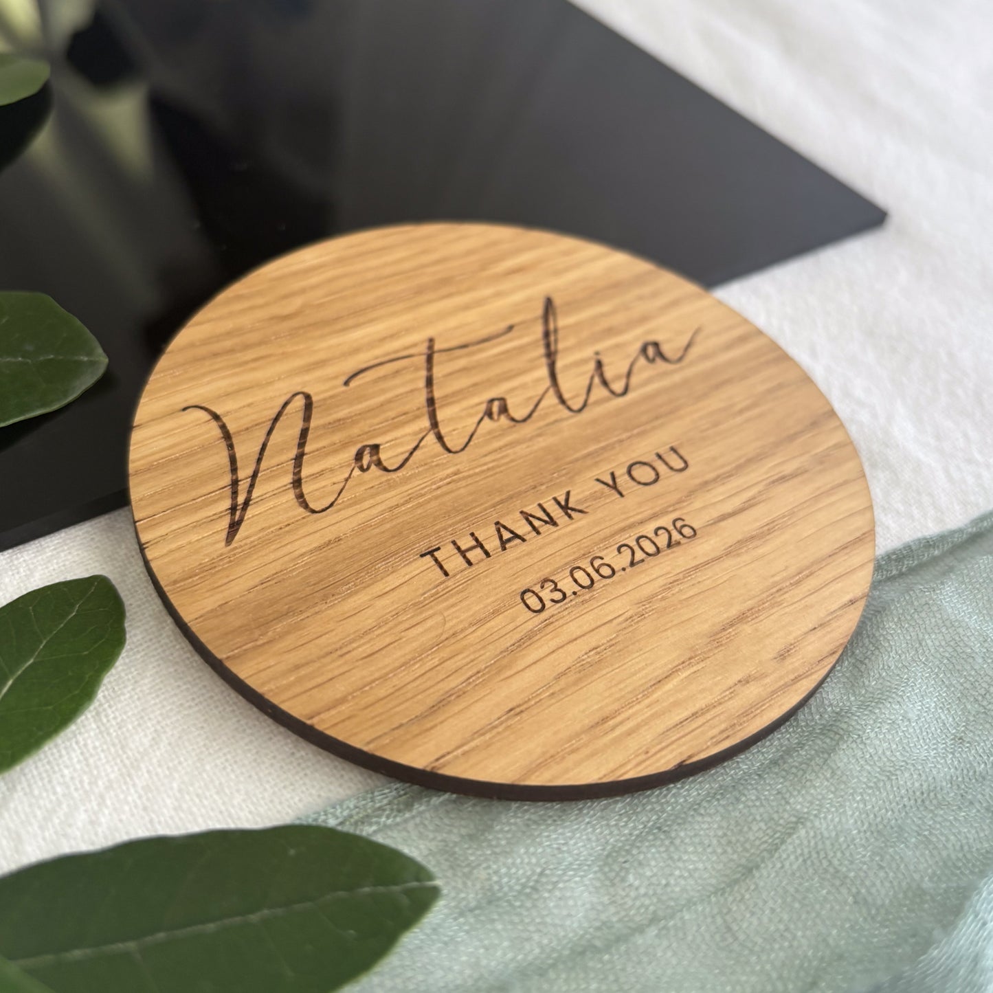 Personalised Wooden Coaster Place Cards – Custom Engraved for Weddings & Events