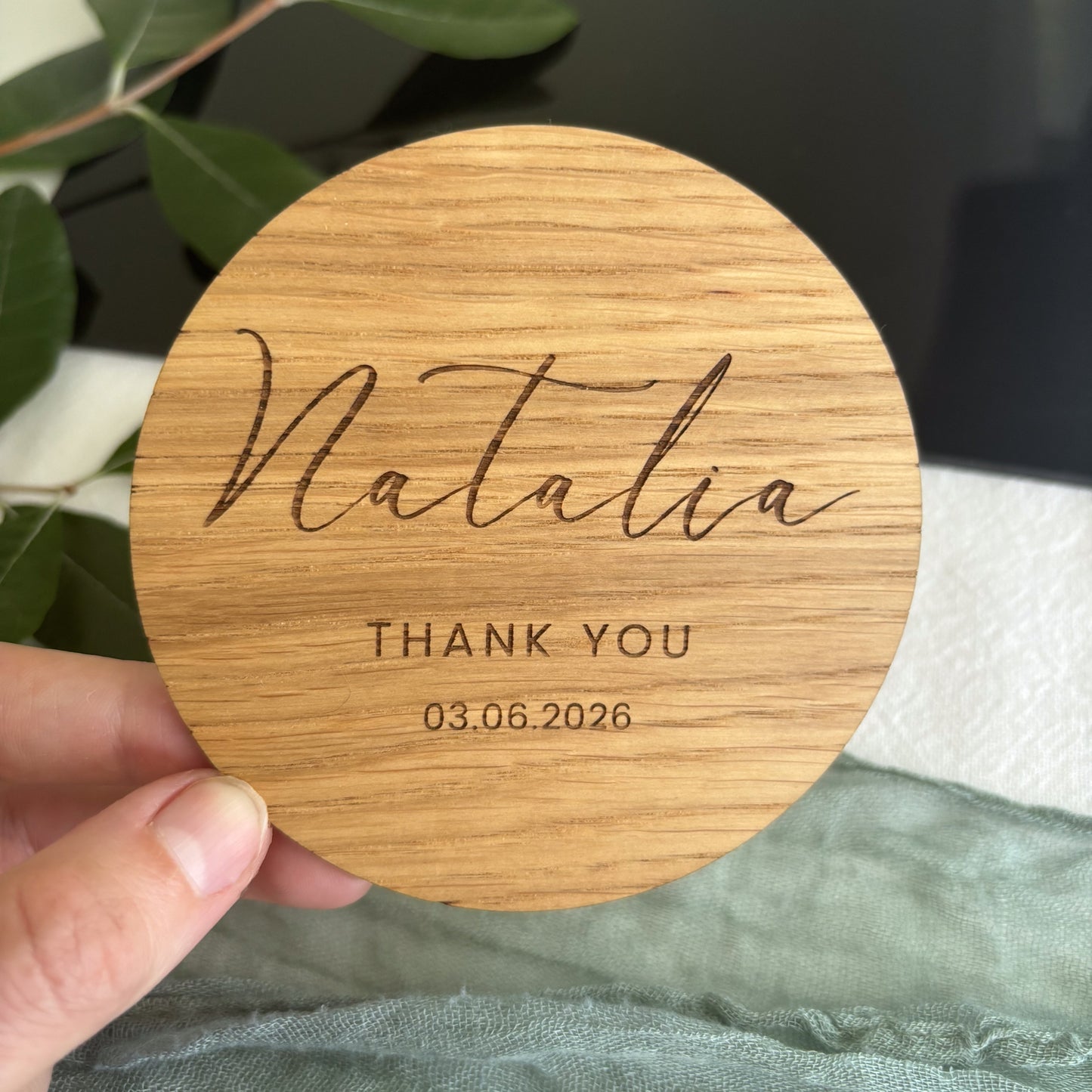 Personalised Wooden Coaster Place Cards – Custom Engraved for Weddings & Events