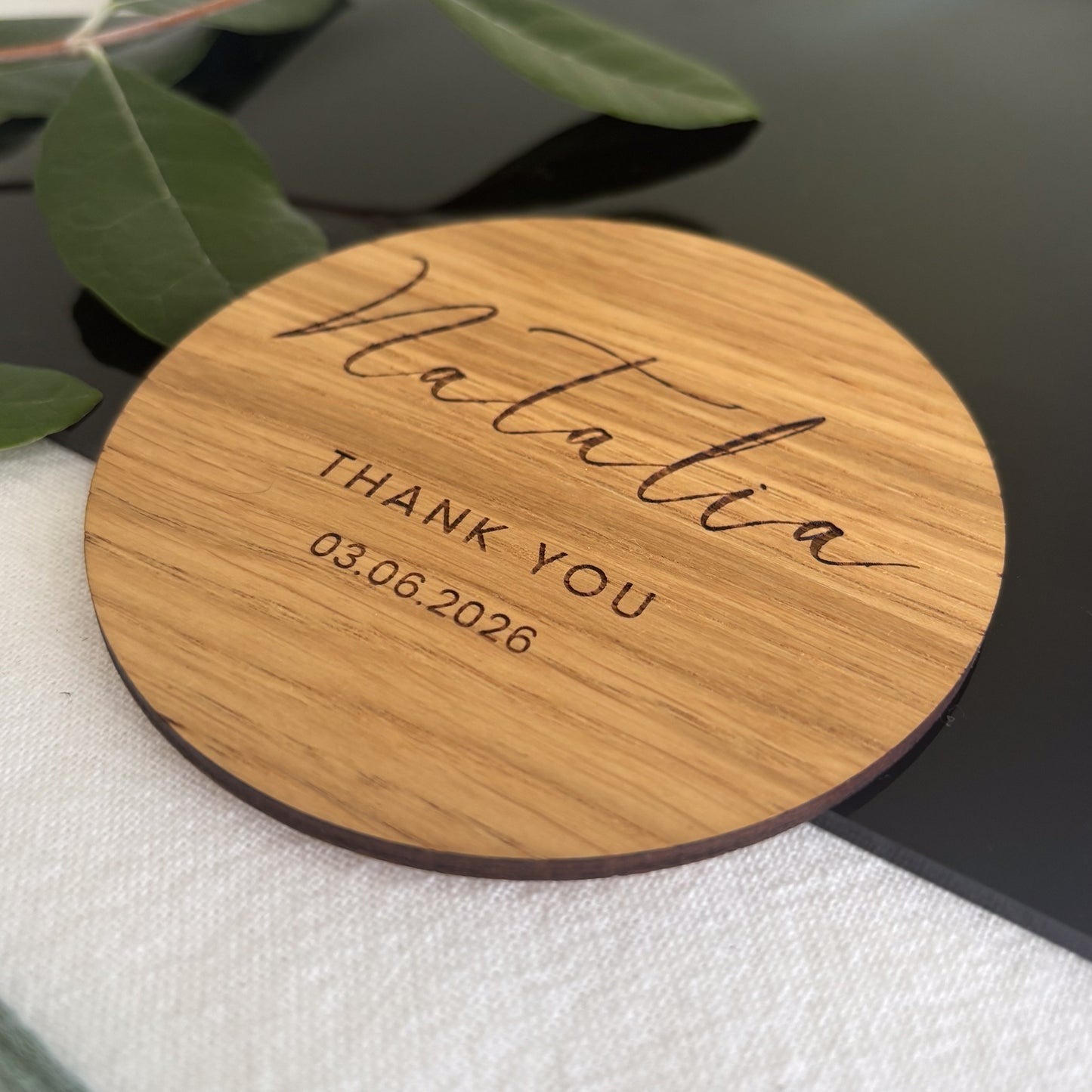 Personalised Wooden Coaster Place Cards – Custom Engraved for Weddings & Events
