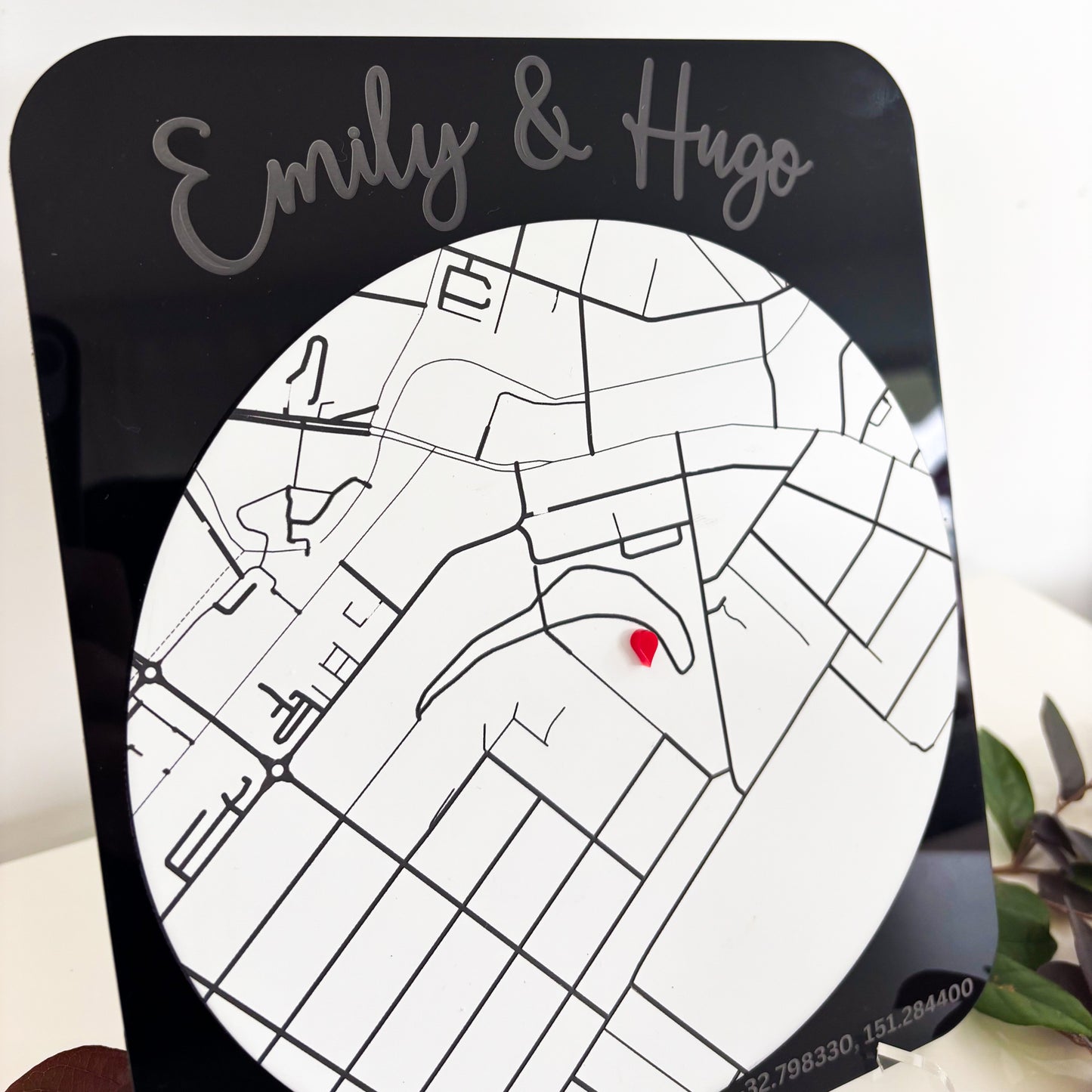 Personalised Location Map Plaque – Custom Engraved with Names, Date & Coordinates