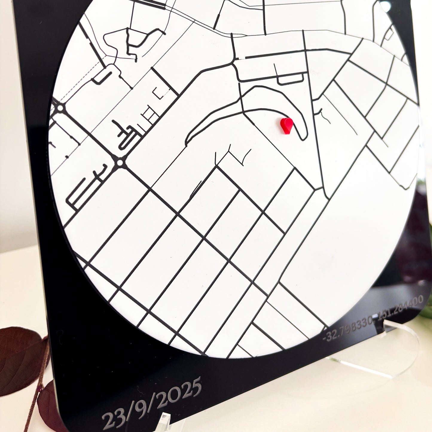 Personalised Location Map Plaque – Custom Engraved with Names, Date & Coordinates