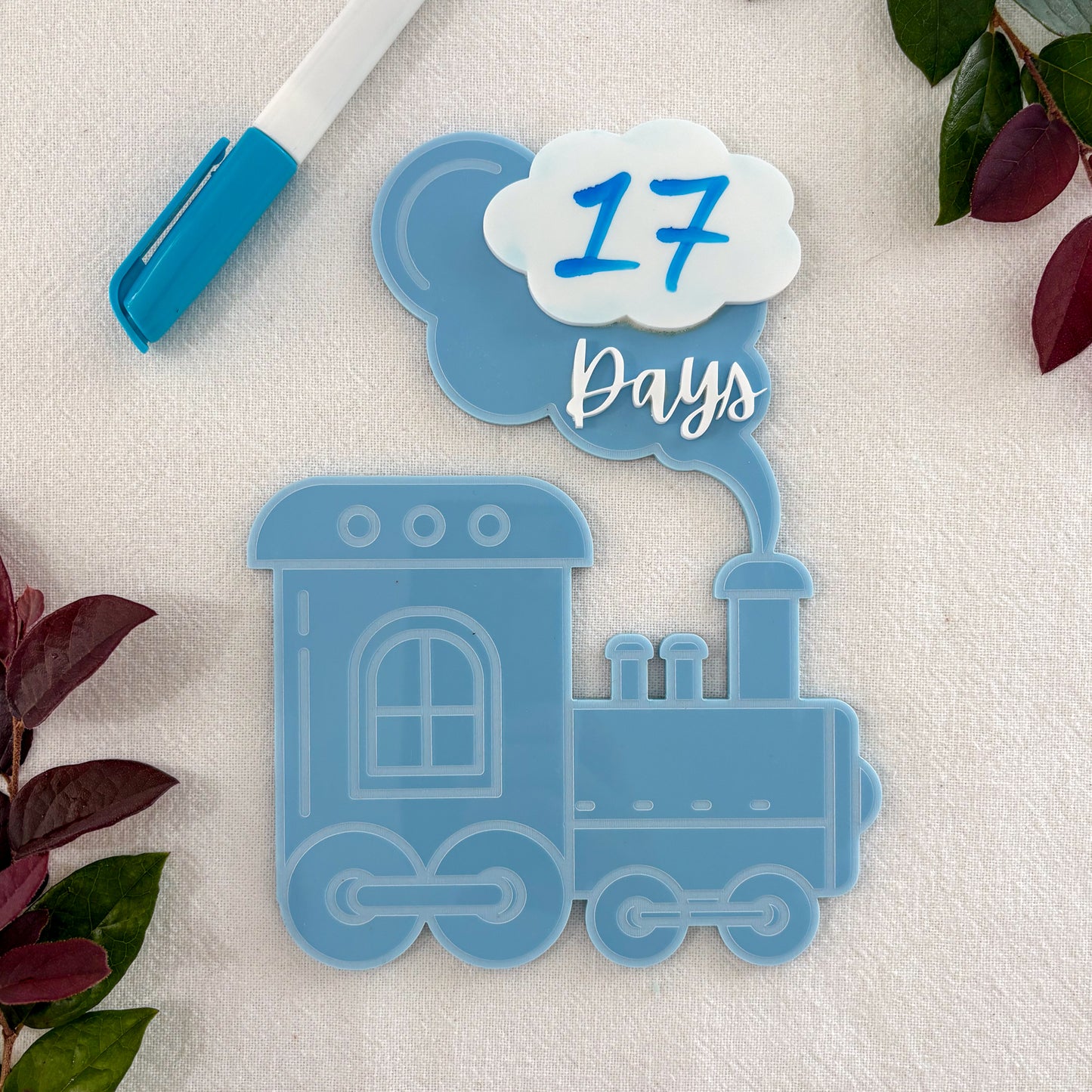 Personalised Acrylic Train Countdown Magnet – Baby Arrival Countdown Tracker