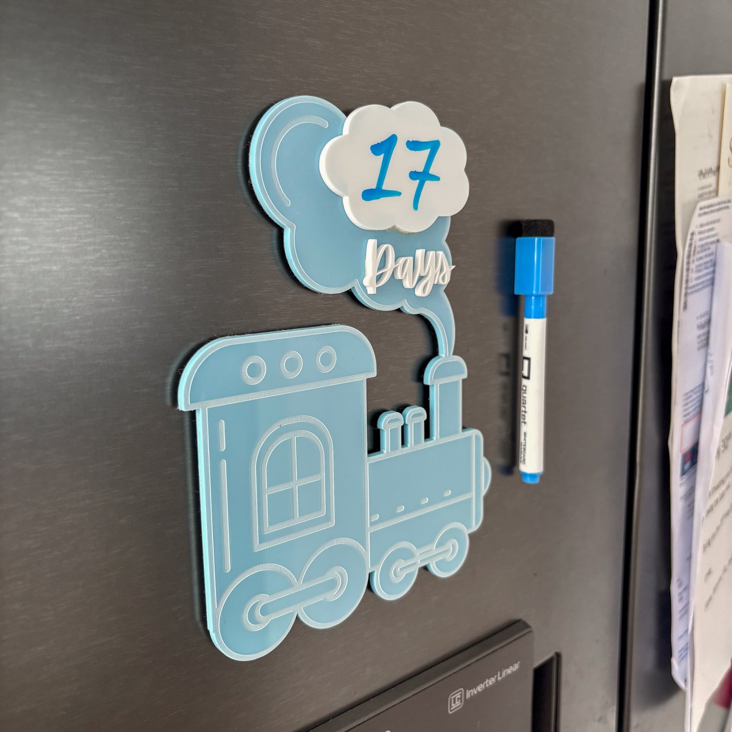 Personalised Acrylic Train Countdown Magnet – Baby Arrival Countdown Tracker