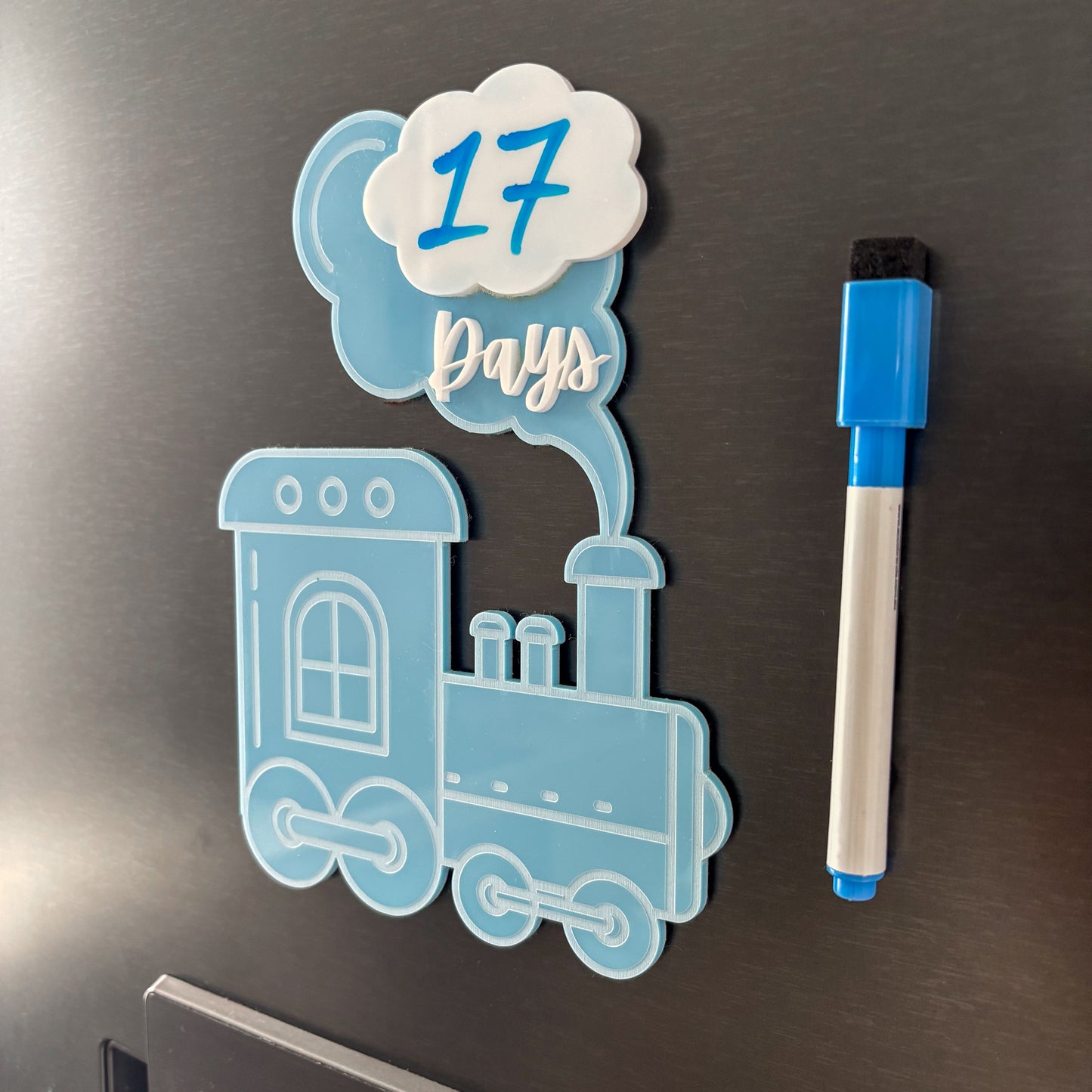 Personalised Acrylic Train Countdown Magnet – Baby Arrival Countdown Tracker