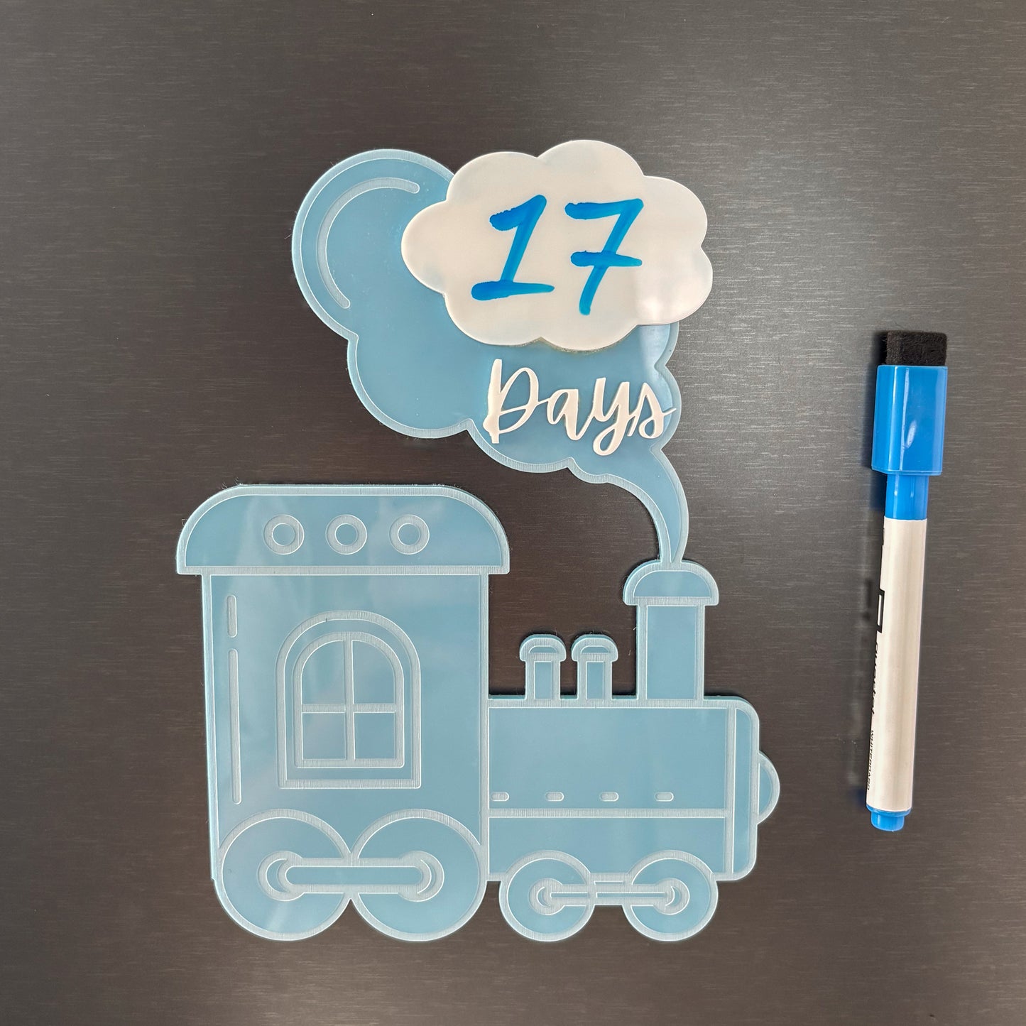 Personalised Acrylic Train Countdown Magnet – Baby Arrival Countdown Tracker