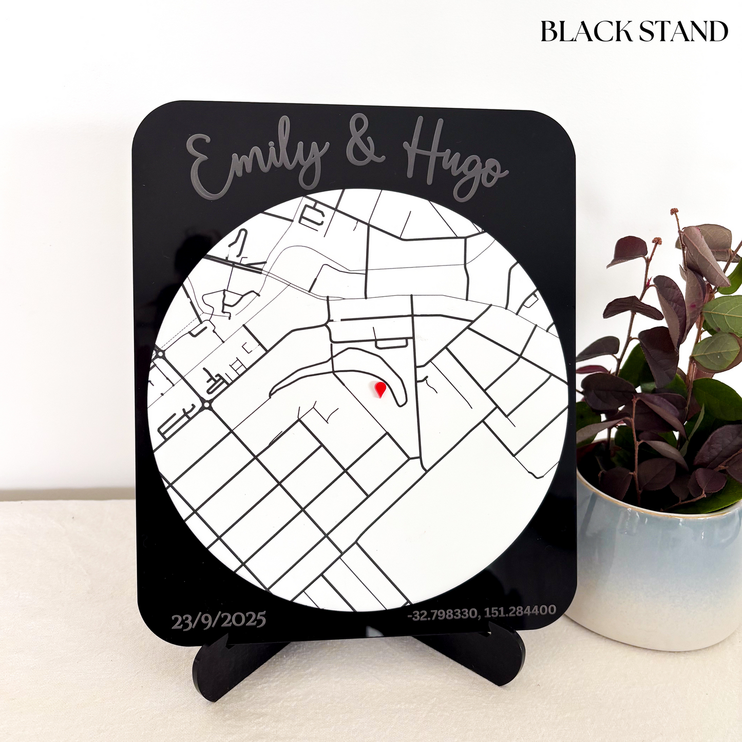 Personalised Location Map Plaque – Custom Engraved with Names, Date & Coordinates