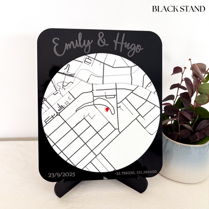 Personalised Location Map Plaque – Custom Engraved with Names, Date & Coordinates