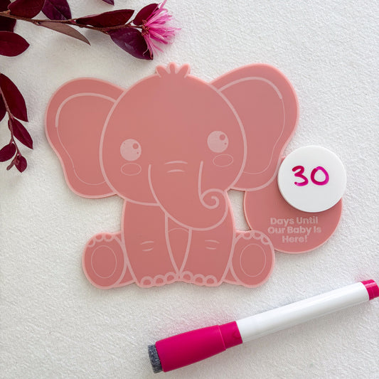 Personalised Elephant Baby Countdown Fridge Magnet – Acrylic Pregnancy Countdown Sign