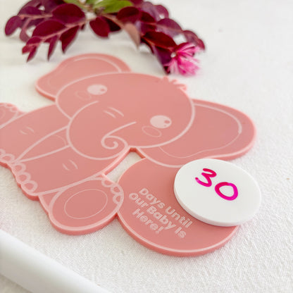 Personalised Elephant Baby Countdown Fridge Magnet – Acrylic Pregnancy Countdown Sign