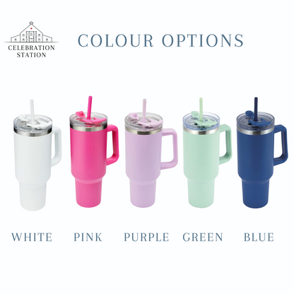 Floral Name Insulated Personalised Cup with Lid, Straw & Handle (1.18L)