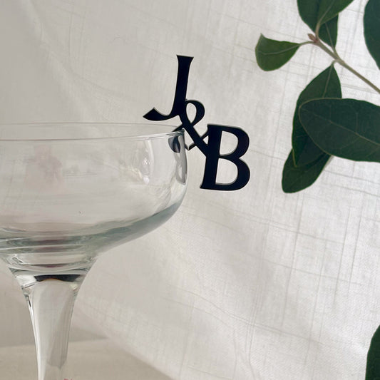 Personalised Glass Tag Initials - Engagement Party - Wedding Favour - Glass Charm - Cocktail Glass