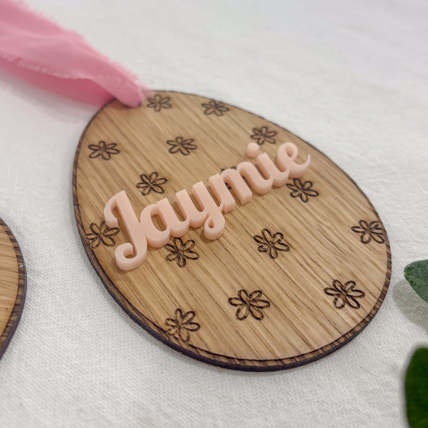 Personalised Wooden Easter Basket Name Tag with Custom Acrylic Name