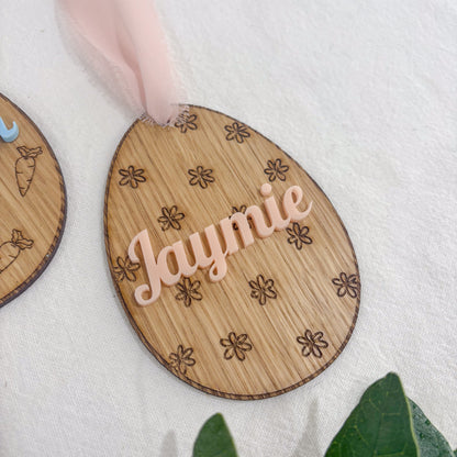 Personalised Wooden Easter Basket Name Tag with Custom Acrylic Name