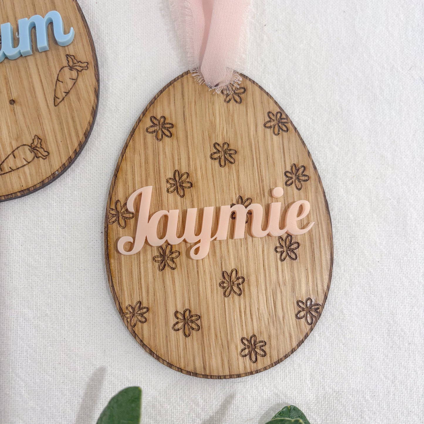 Personalised Wooden Easter Basket Name Tag with Custom Acrylic Name