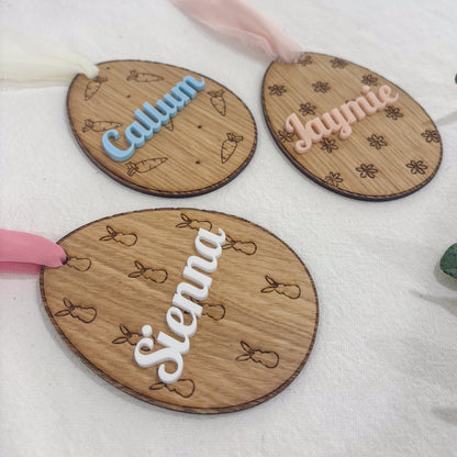 Personalised Wooden Easter Basket Name Tag with Custom Acrylic Name