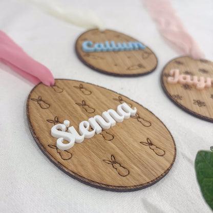 Personalised Wooden Easter Basket Name Tag with Custom Acrylic Name