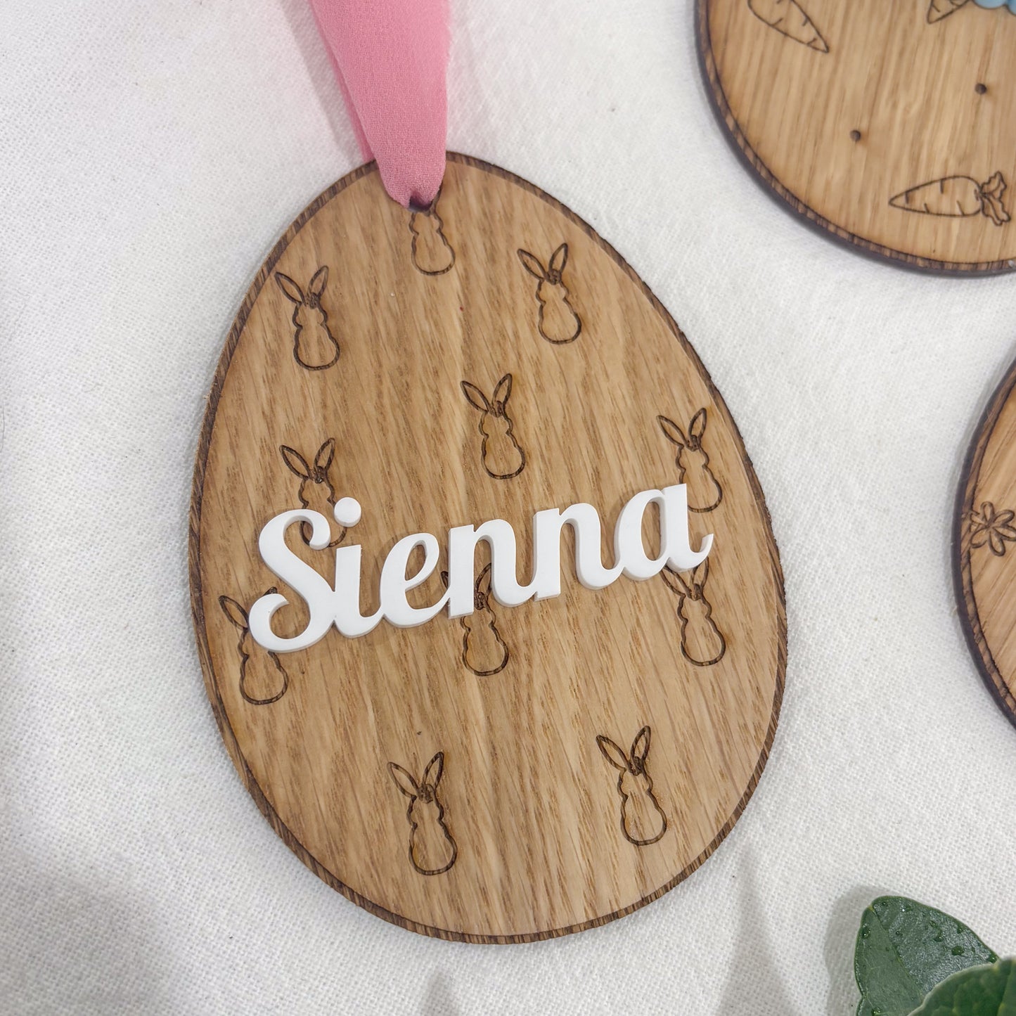Personalised Wooden Easter Basket Name Tag with Custom Acrylic Name