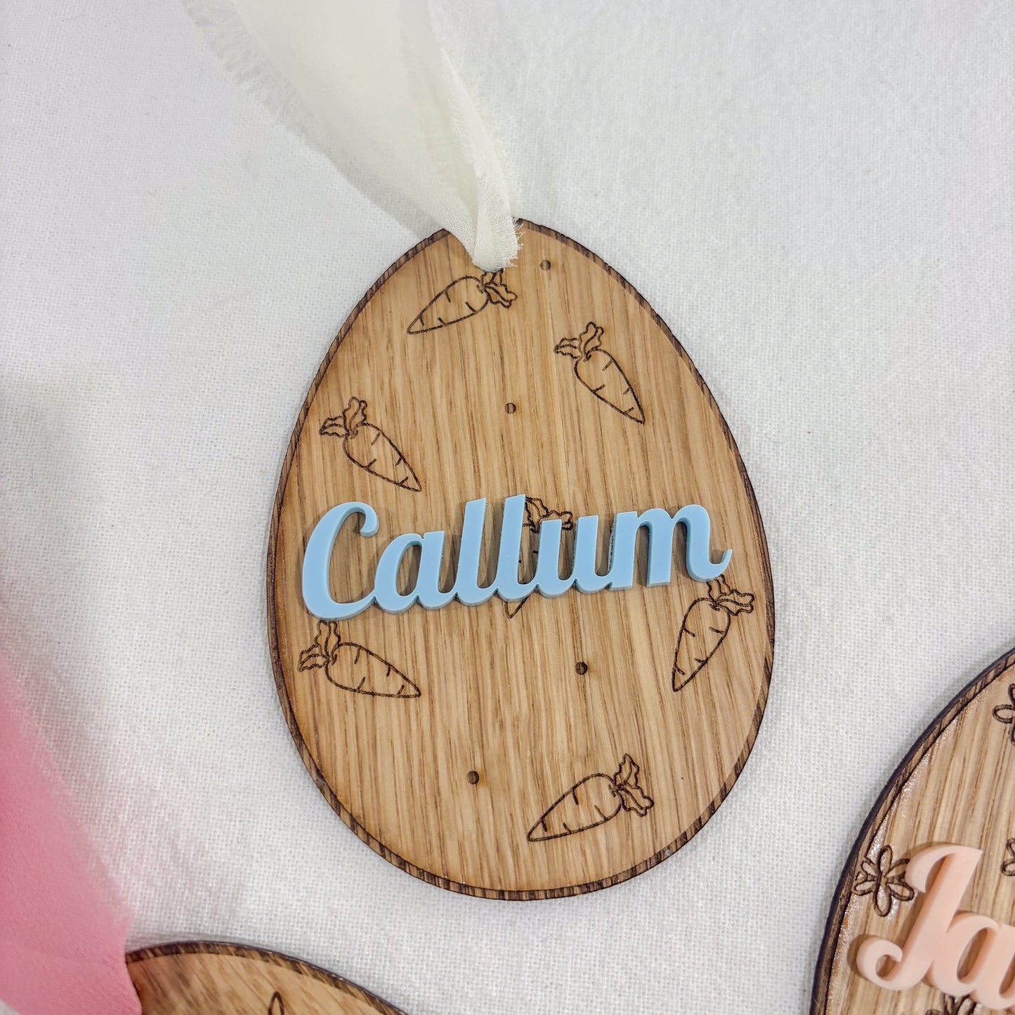 Personalised Wooden Easter Basket Name Tag with Custom Acrylic Name
