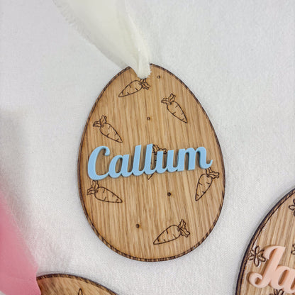Personalised Wooden Easter Basket Name Tag with Custom Acrylic Name