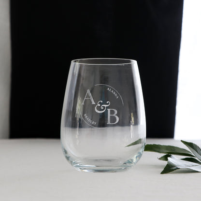 Engraved Wedding Stemless Wine Glass