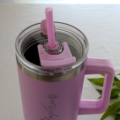 Floral Name Insulated Personalised Cup with Lid, Straw & Handle (1.18L)