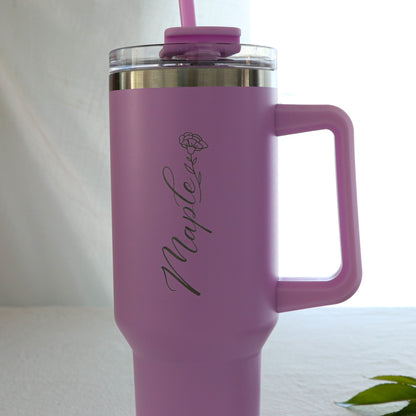 Floral Name Insulated Personalised Cup with Lid, Straw & Handle (1.18L)