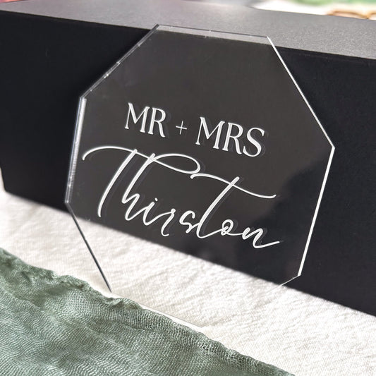 Hexagon Geometric Wedding Coasters Personalised Acrylic Laser Engraved