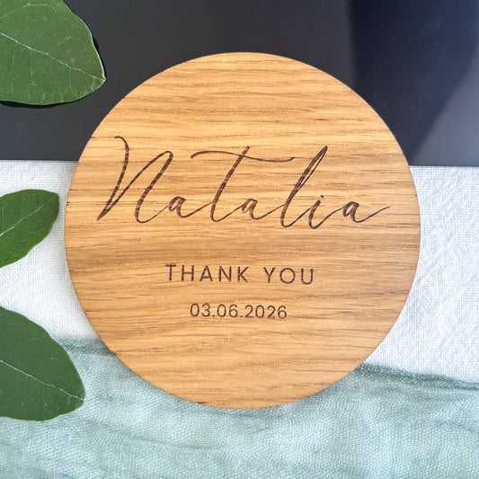 Personalised Wooden Coaster Place Cards – Custom Engraved for Weddings & Events
