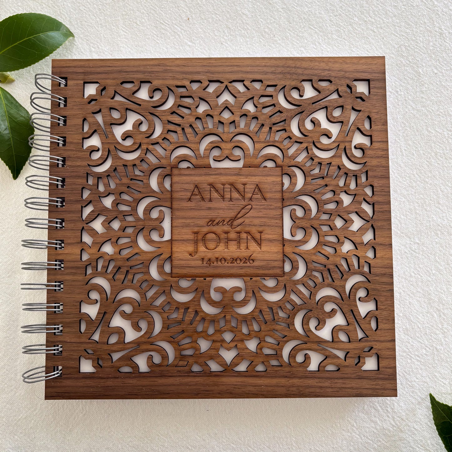 Mandala Wooden Guest Book – Personalised Wedding & Engagement Keepsake