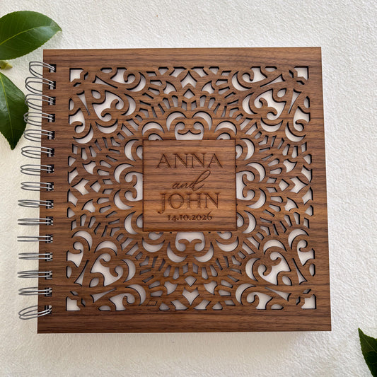 Mandala Wooden Guest Book – Personalised Wedding & Engagement Keepsake