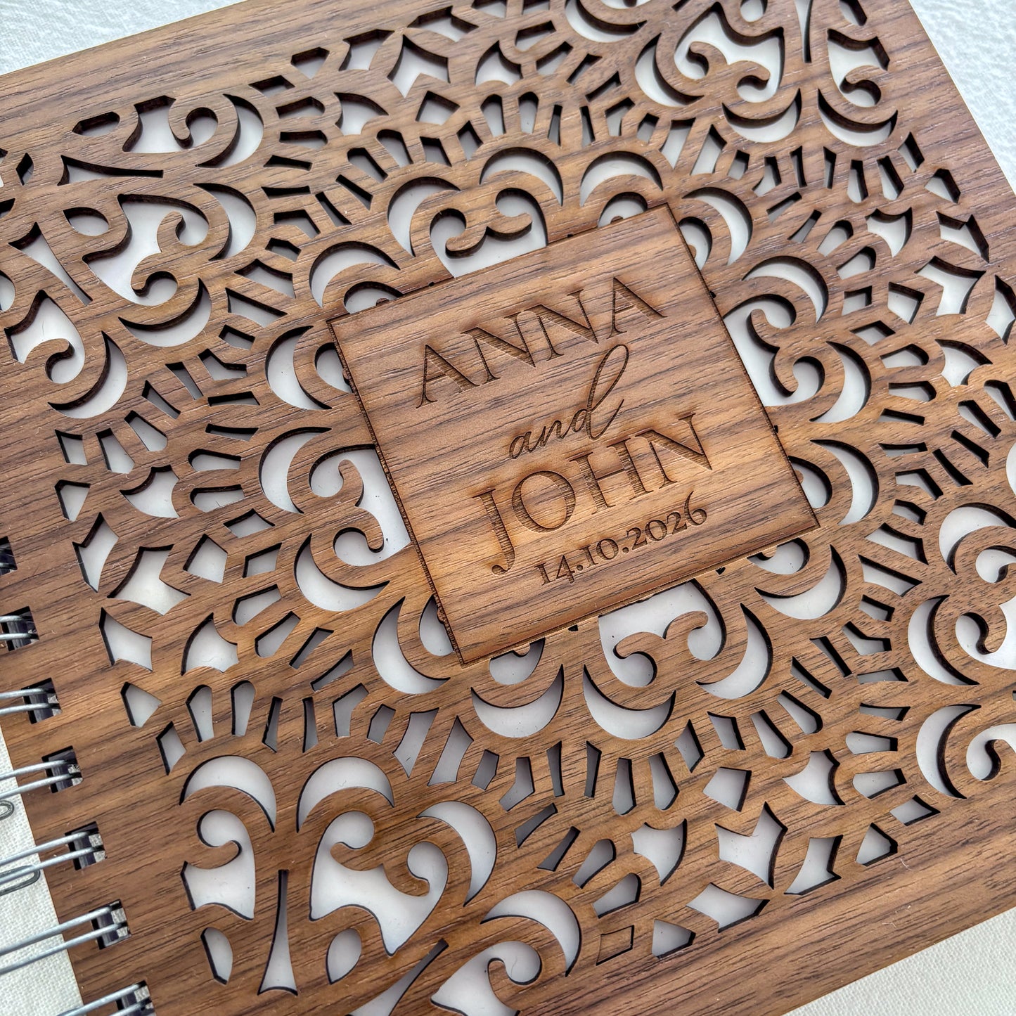 Mandala Wooden Guest Book – Personalised Wedding & Engagement Keepsake