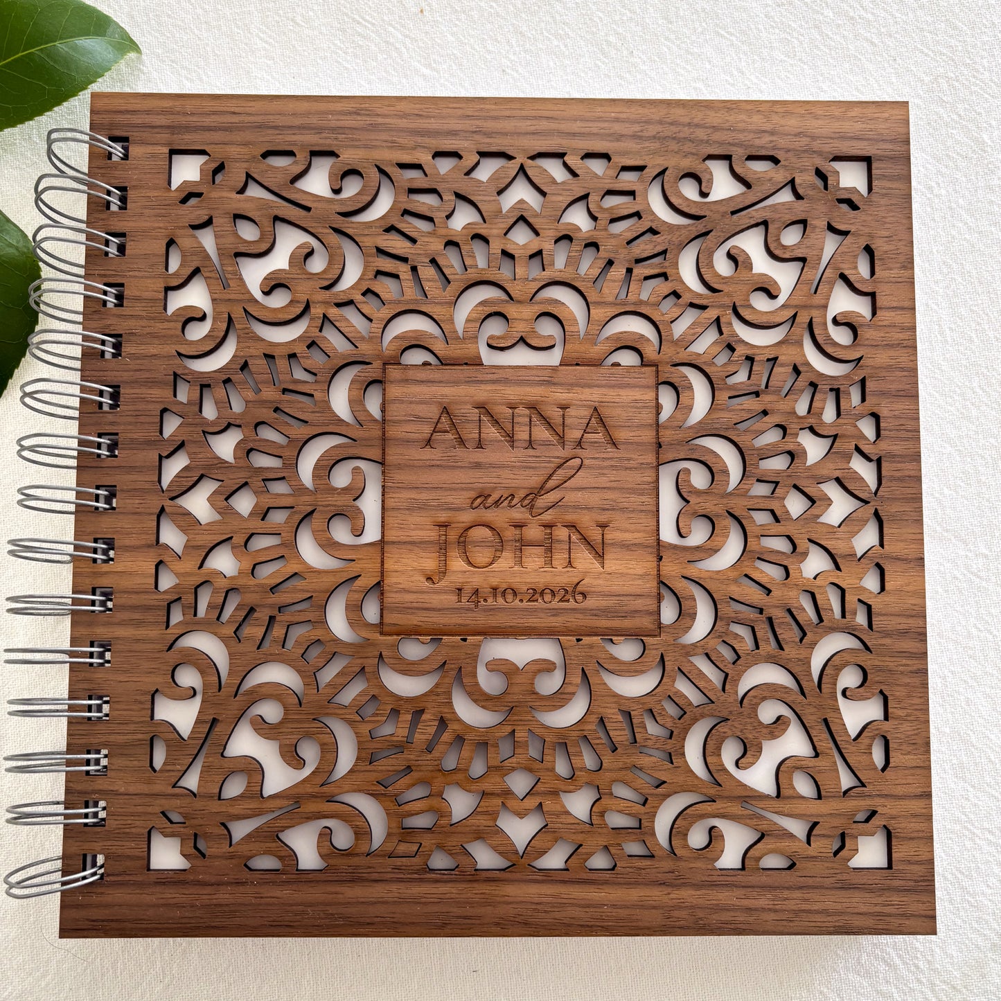 Mandala Wooden Guest Book – Personalised Wedding & Engagement Keepsake