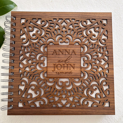 Mandala Wooden Guest Book – Personalised Wedding & Engagement Keepsake