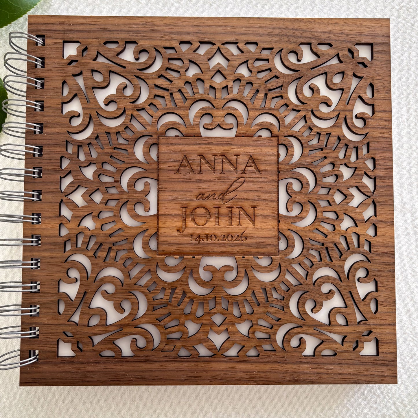 Mandala Wooden Guest Book – Personalised Wedding & Engagement Keepsake